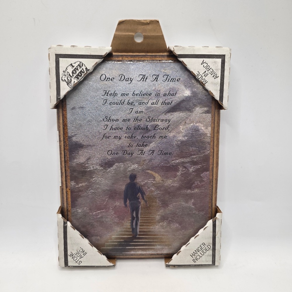 Stone Age Inc Wall Plaque One Day At A Time Prayer Stairway Clouds Vintage USA